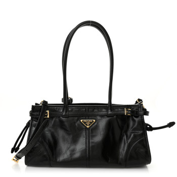 PRADA Shiny Nappa Medium Shoulder Bag Black