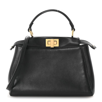 FENDI Nappa Mini Peekaboo Iconic Satchel Black