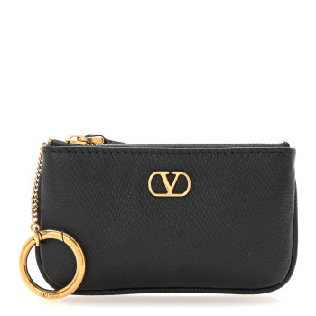 VALENTINO GARAVANI Grainy Calfskin Vlogo Key Ring Black
