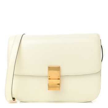 CELINE Spazzolato Calfskin Medium Classic Box Flap Bag White