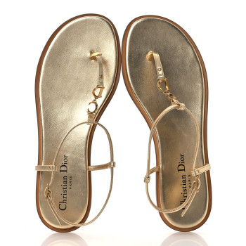 CHRISTIAN DIOR Laminated Calfskin C'est Dior Sandals 37.5 Light Gold