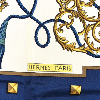 HERMES Silk Keys Les Cles Scarf 90 Bleu