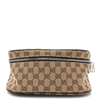 GUCCI Monogram Dollar Calfskin Waist Pouch Beige Ebony Testa di Moro Marrone Scuro