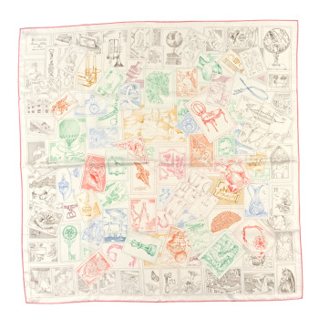 HERMES Silk Le Philateliste Du Faubourg Scarf 90 Rose White Multicolor