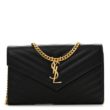 SAINT LAURENT Grain De Poudre Matelasse Chevron Monogram Chain Wallet Black