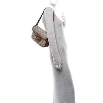 GUCCI GG Supreme Monogram Horsebit 1955 Soft Small Shoulder Bag Beige Brown Sugar