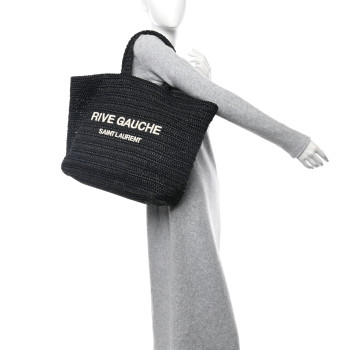 SAINT LAURENT Raffia Rive Gauche Tote Black
