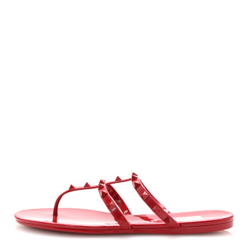 VALENTINO GARAVANI PVC Jelly Monochrome Rockstud Caged Flat Thong Sandals 41 Rosso Valentino