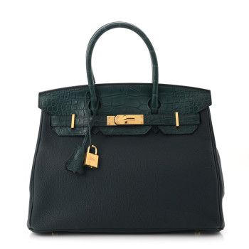 HERMES Togo Matte Alligator Birkin Touch 30 Vert Cypress