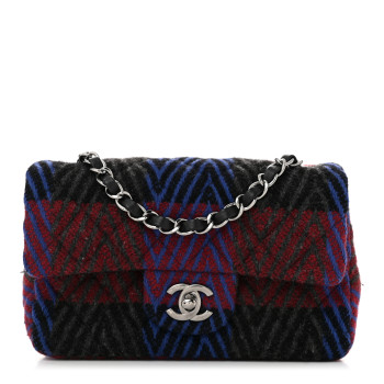 CHANEL Wool Quilted Mini Rectangular Flap Red Grey Multicolor