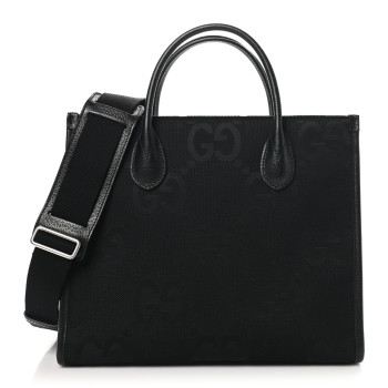 GUCCI Monogram Jumbo GG Textured Dollar Calfskin Tote Bag Black