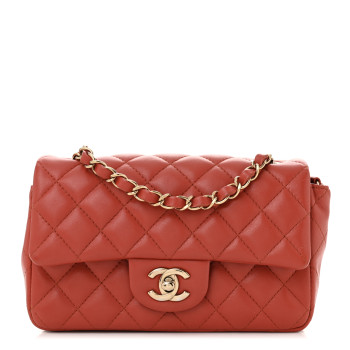CHANEL Lambskin Quilted Mini Rectangular Flap Brown