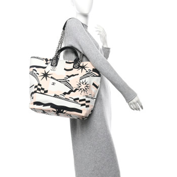 CHANEL Canvas Cruise Print Tote Pink White Black