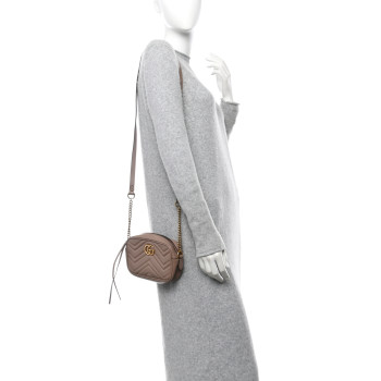 GUCCI Calfskin Matelasse Mini GG Marmont Chain Shoulder Bag Porcelain Rose
