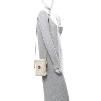 GUCCI Calfskin Matelasse Mini GG Marmont 2.0 Bucket Bag White