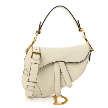 CHRISTIAN DIOR Grained Calfskin Mini Saddle Bag With Strap White