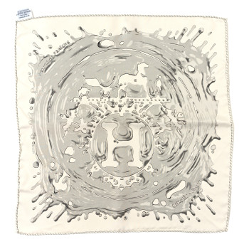 HERMES Silk Peinture Fraiche Pocket Square White Gris Perle