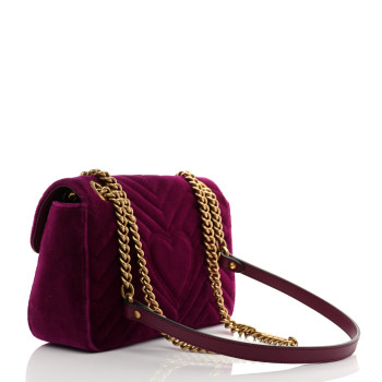 GUCCI Velvet Matelasse Small GG Marmont Shoulder Bag Fuchsia Violet Cyclamen
