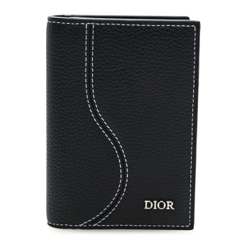 CHRISTIAN DIOR Grained Calfskin Bi-Fold Wallet Black