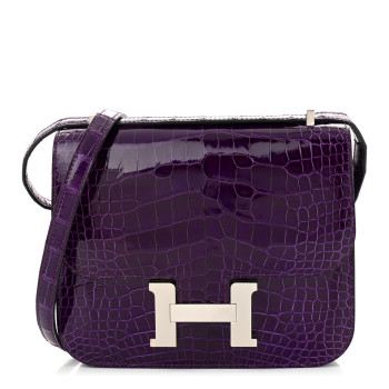 HERMES Shiny Alligator Constance 18 Cassis