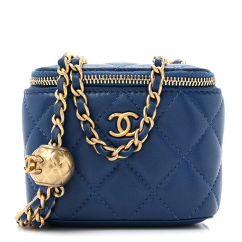 CHANEL Lambskin Quilted Pearl Crush Mini Vanity Case With Chain Blue