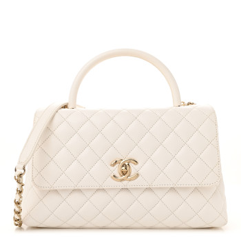 CHANEL Caviar Quilted Small Coco Handle Flap White