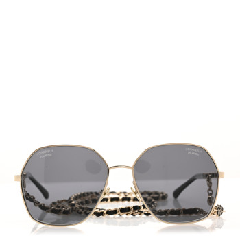 CHANEL Metal Polarized Square Frame Chain Sunglasses 4274-Q Gold Black