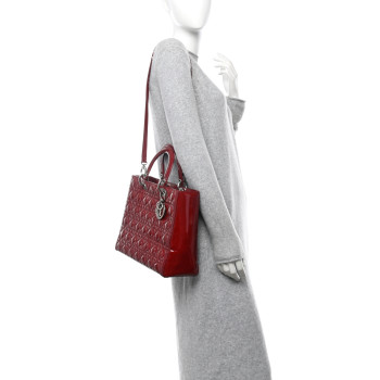 CHRISTIAN DIOR Patent Cannage Large Lady Dior Red