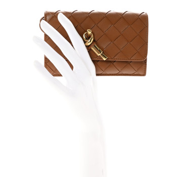 BOTTEGA VENETA Nappa Intrecciato Andiamo Flap Card Case Cognac