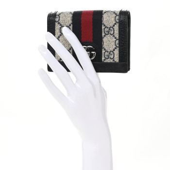 GUCCI GG Supreme Monogram Textured Dollar Calfskin Web Ophidia Card Case Beige Blue