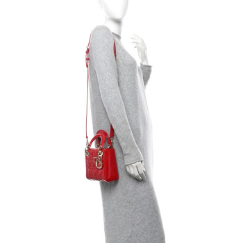 CHRISTIAN DIOR Patent Cannage Mini Lady Dior Red