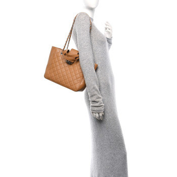 CHANEL Caviar Quilted Small CC Box Shopping Tote Camel