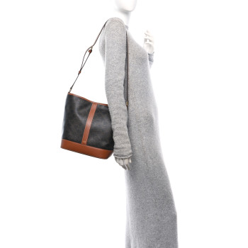 CELINE Triomphe Canvas Calfskin Medium Bucket Bag Tan