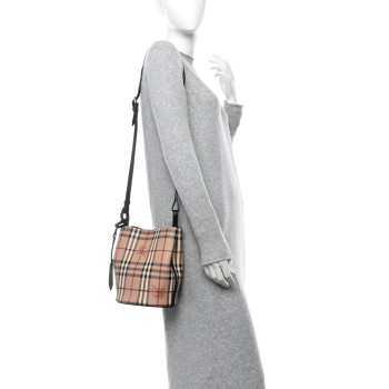 BURBERRY Haymarket Check Colours Small Lorne Bucket Crossbody Black