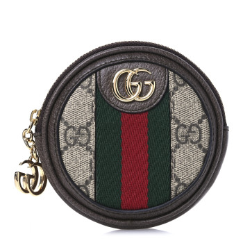 GUCCI GG Supreme Monogram Web Ophidia Round Coin Purse Beige New Acero
