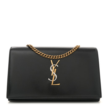 SAINT LAURENT Smooth Calfskin Tri-Metal Cassandre Wallet On Chain WOC Black