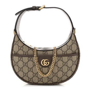 GUCCI GG Supreme Monogram Textured Dollar Calfskin Small Ophidia Shoulder Bag Beige Ebony New Acero
