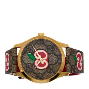 GUCCI Stainless Steel Canvas 38mm G-Timeless Chinese Valentine's GG Apple Quartz Watch Brown