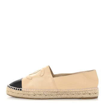 CHANEL Lambskin CC Espadrilles 41 Beige Black