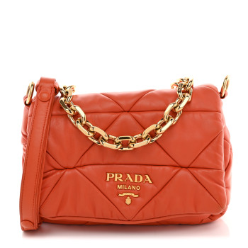 PRADA Nappa Triangle Quilted Medium Patchwork System Flap Bag Arancio