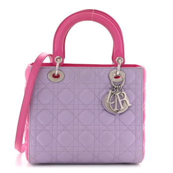 CHRISTIAN DIOR Lambskin Cannage Medium Bi-Color Lady Dior Pink Purple