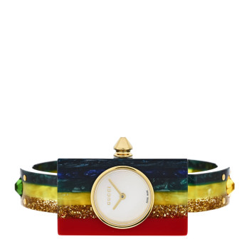GUCCI Stainless Steel Plexiglass Mother of Pearl 24mm Rainbow Quartz Watch