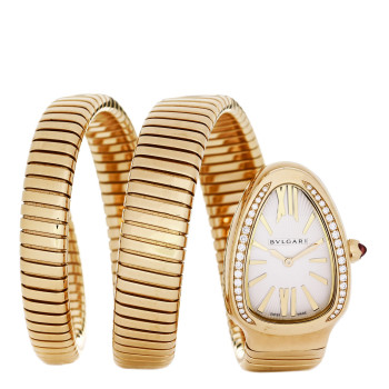 BULGARI 18K Yellow Gold Diamond Bezel 35mm Serpenti Double Spiral Quartz Watch