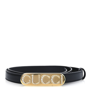 GUCCI Calfskin Crystal Logo Thin Belt 95 38 Black