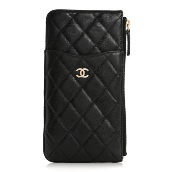 CHANEL Iridescent Caviar Quilted Classic Flat Wallet Pouch Black