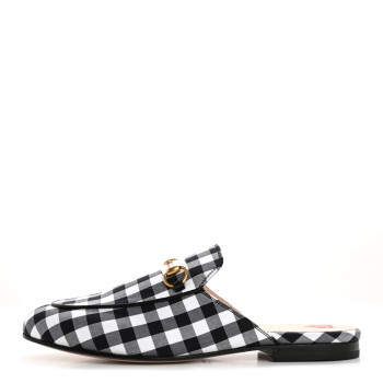 GUCCI Cotton Gingham Womens Princetown Slippers 38 White Black