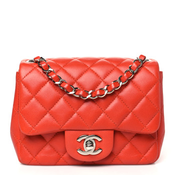 CHANEL Lambskin Quilted Mini Square Flap Orange
