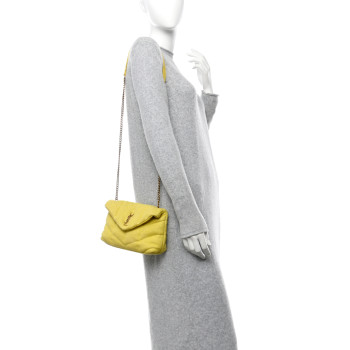 SAINT LAURENT Canvas Quilted Toy Loulou Puffer Monogram Chain Satchel Jaune Citron