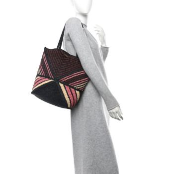 LOEWE Raffia Calfskin Paula's Ibiza Medium Puzzle Fold Tote Pink Burgundy
