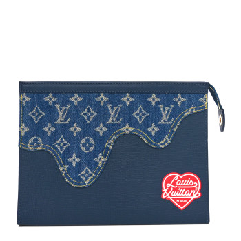 LOUIS VUITTON X NIGO Taurillon Monogram Denim Drip Pochette Voyage MM Blue